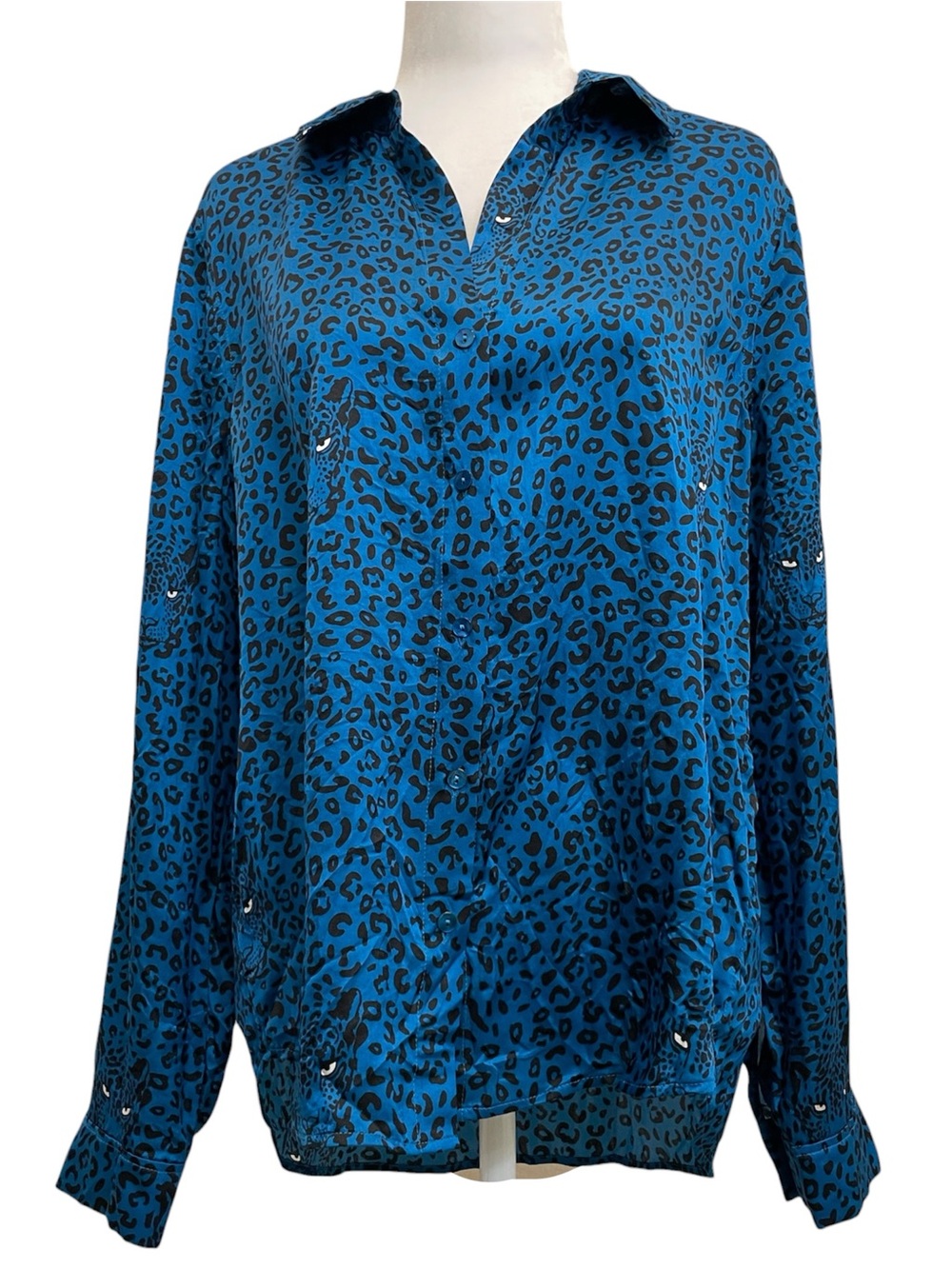 L’Agence 100% Silk Tyler Blue Leopard Print Button Front Blouse - Picture 2 of 11
